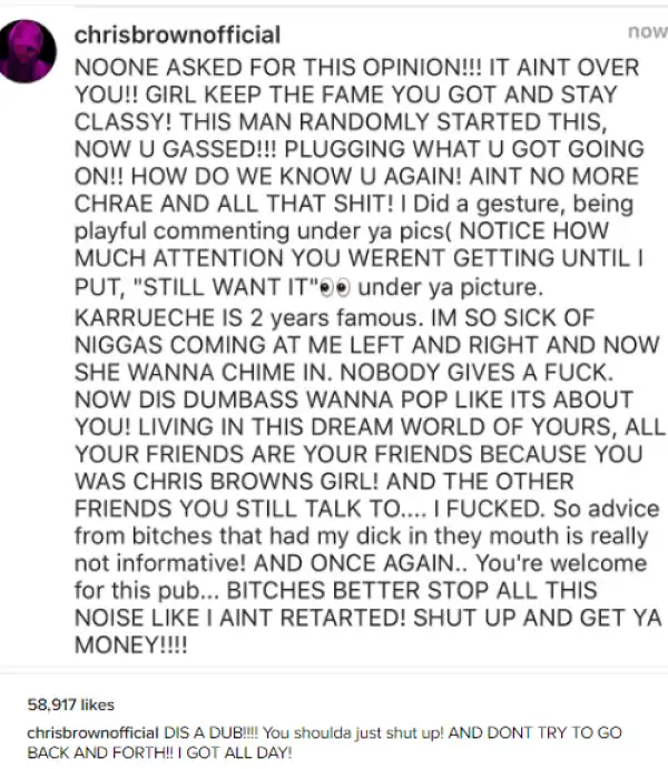 " Girl Keep The Fame You Got And Get Classy ": Chris Brown Blasts Karrueche For Speaking On His Beef With Soulja Boy